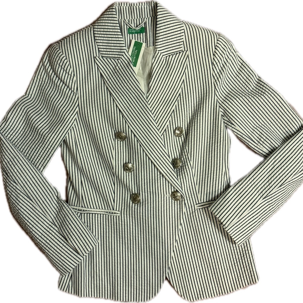 United Colors Of Benetton Seersucker Double-Breasted Blazer NWT